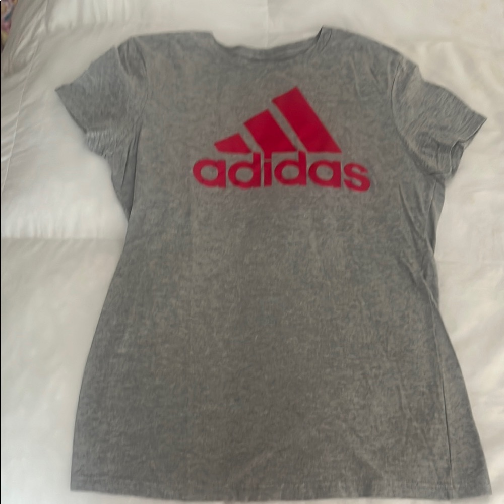 Adidas Heather Gray Tee with Bold Red Logo